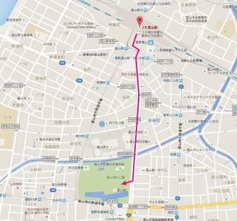 富山駅から富山城地図